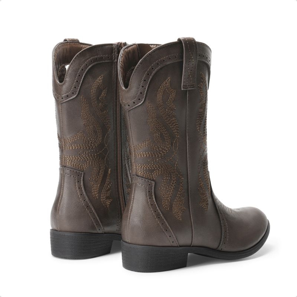 Kids Embroidery Western Cowboy Boots - BROWN - 4